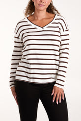 V-Neck Striped Long Sleeve Top