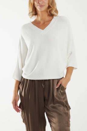 Cropped Soft Touch 3/4 Sleeve Jumper