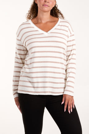 V-Neck Striped Long Sleeve Top