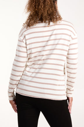 V-Neck Striped Long Sleeve Top