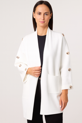 Button Sleeve Open Front Cardigan