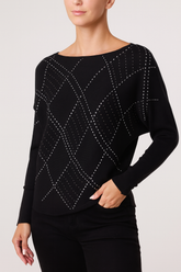 Embellished Diamond Patterned Jumper