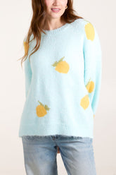 Crew Neck Lemon Fruit Knit Jumper