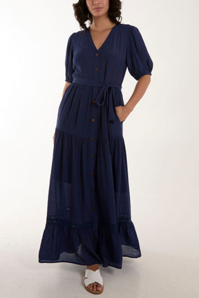 Button Through Tie Maxi Dress