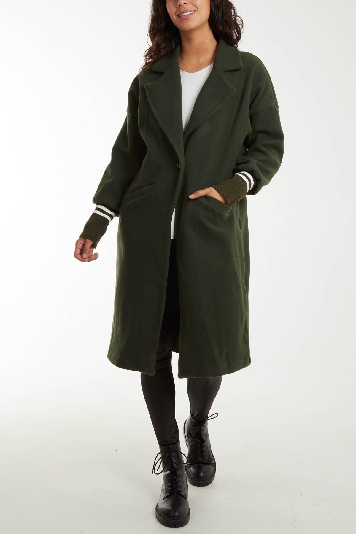 Ribbed Cuff Sports Stripe Bishop Sleeve Coat