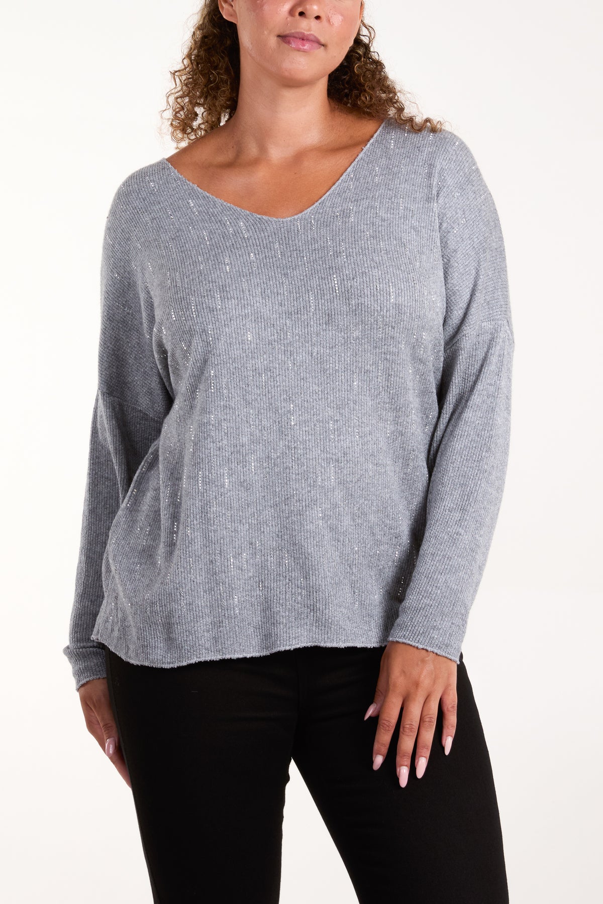 Diamante Detail V-Neck Jumper