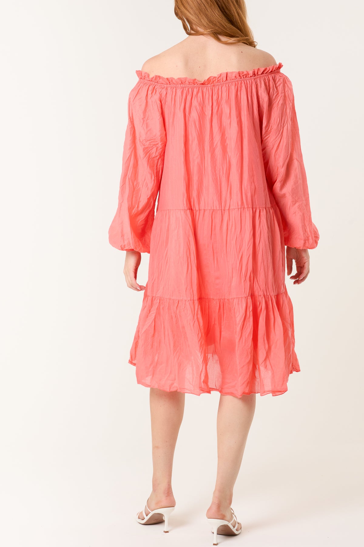 Bardot Crinkle Tiered Mini Dress