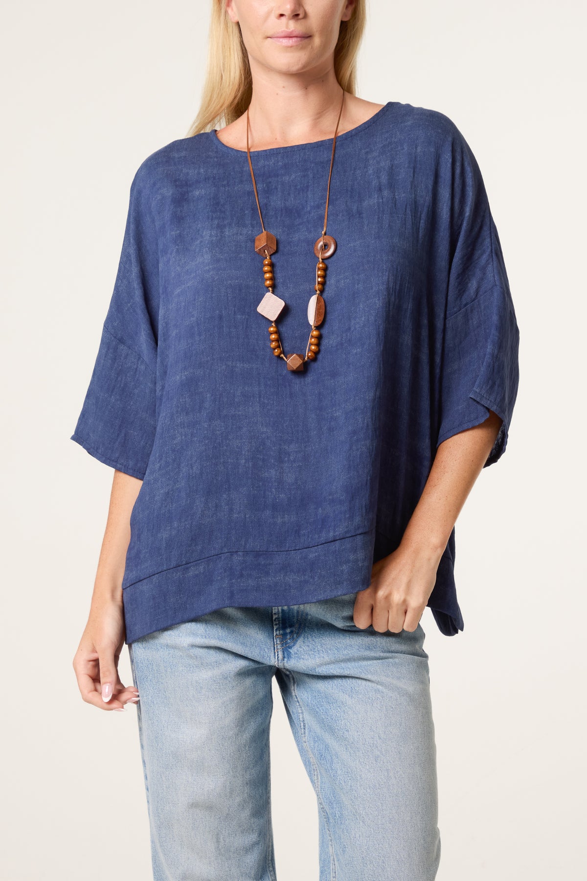 Necklace Acid Wash Short Sleeve Top