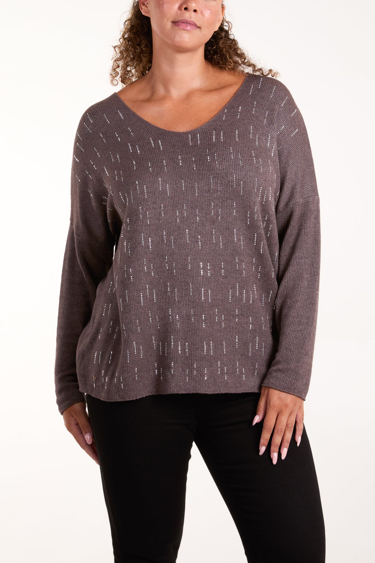 Diamante Detail V-Neck Jumper