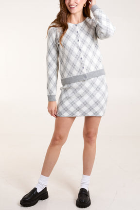 Knitted Argyle Cardigan & Skirt Set