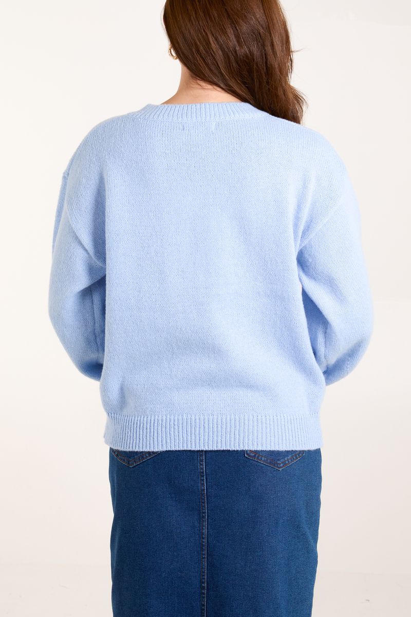 Knitted Daisies Crew Neck Jumper