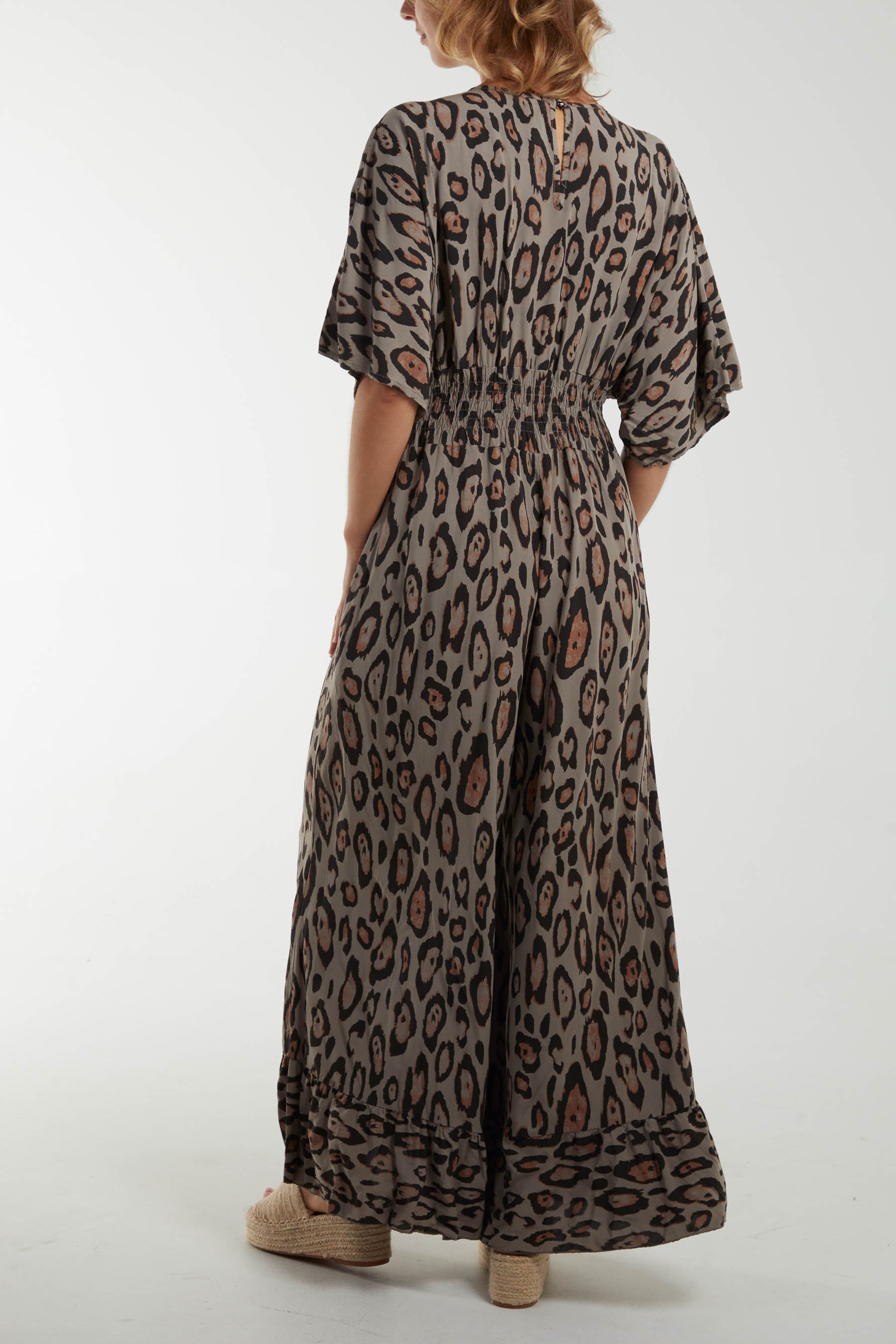 Leopard Wrap Front Shirred Bodice Jumpsuit