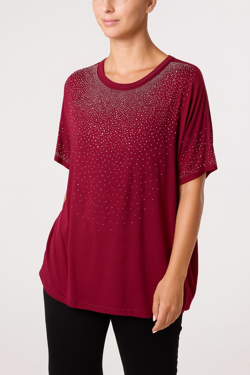 Diamante Embellished Round Neck Top