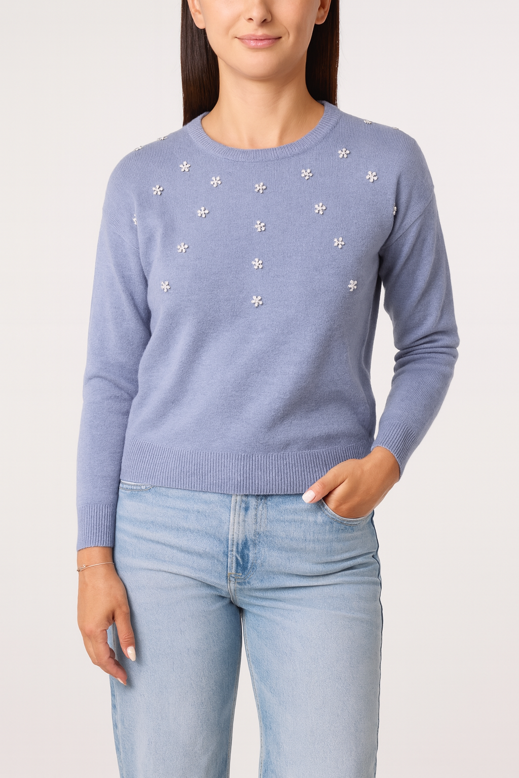 Diamante Ditsy Floral Round Neck Jumper