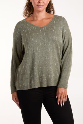 Diamante Detail V-Neck Jumper