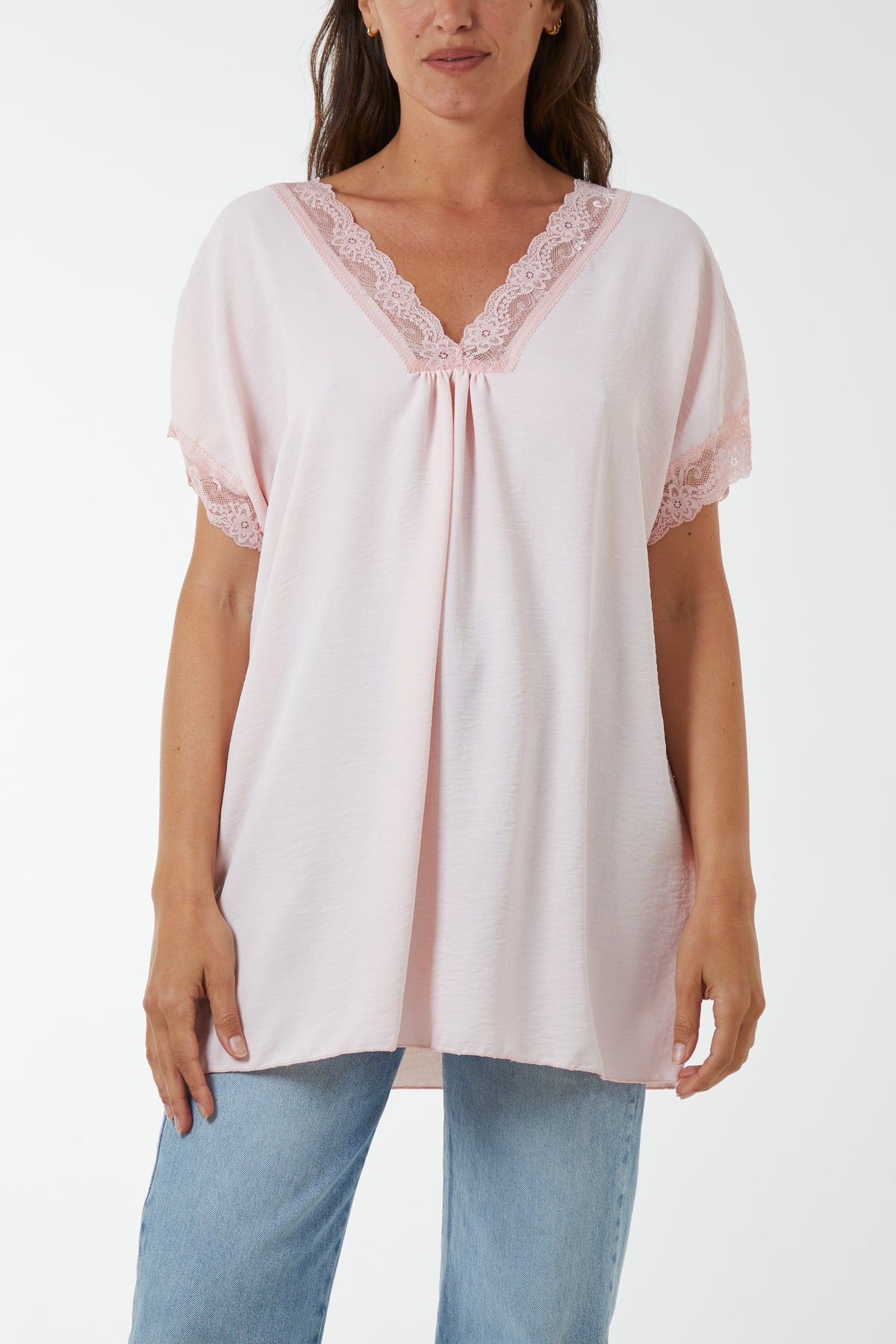 V-Neck Short Sleeve Top with Lace
