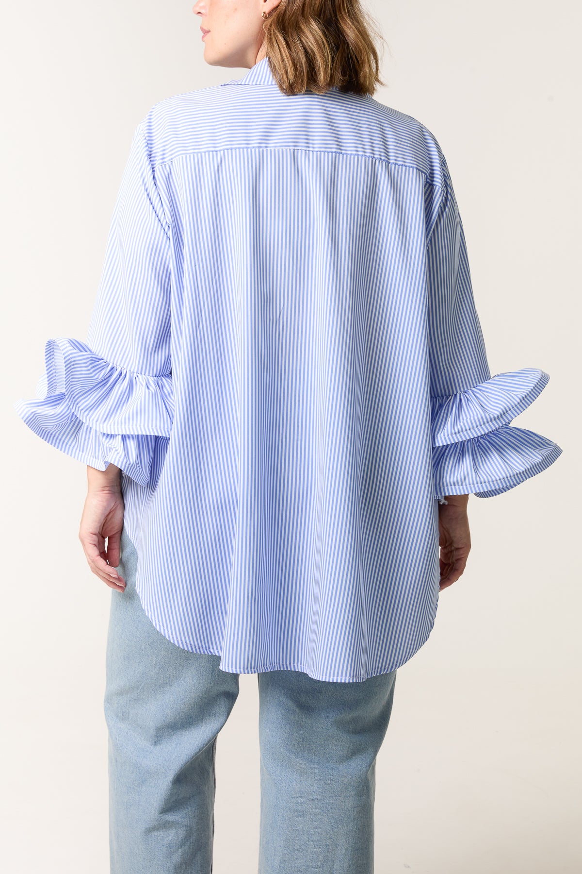 Double Layer Frill Sleeve Stripe Shirt