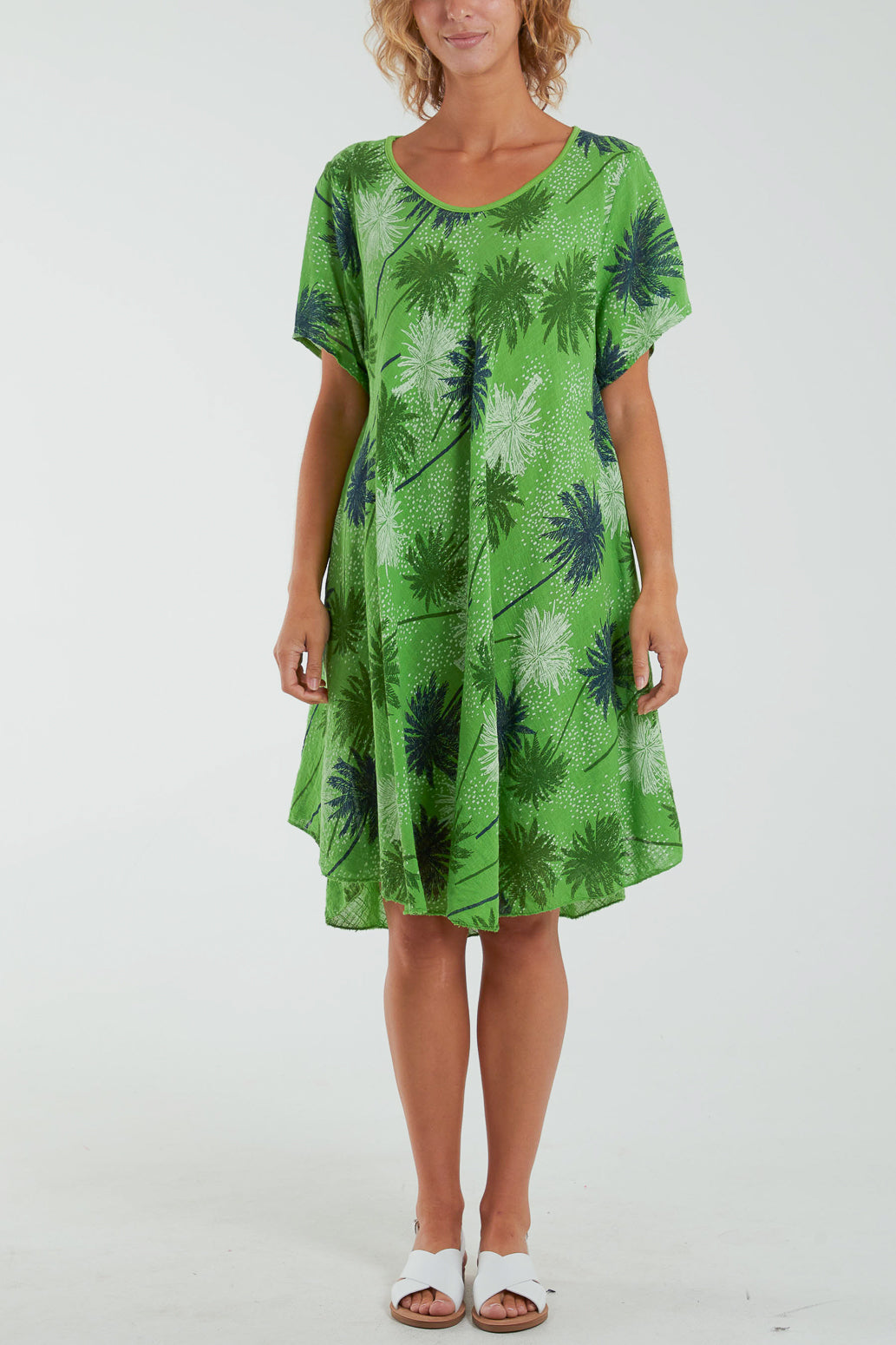 Palm Tree Short Sleeve Midi Dress