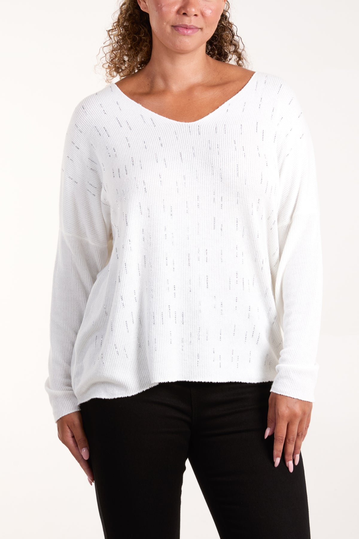 Diamante Detail V-Neck Jumper