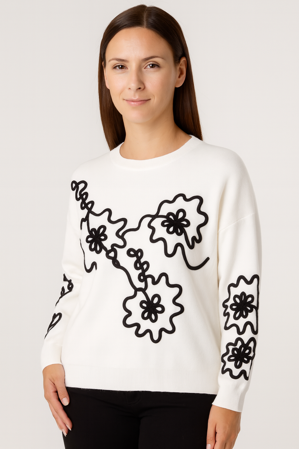 Abstract Floral Embroidered Jumper