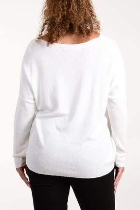 Diamante Detail V-Neck Jumper