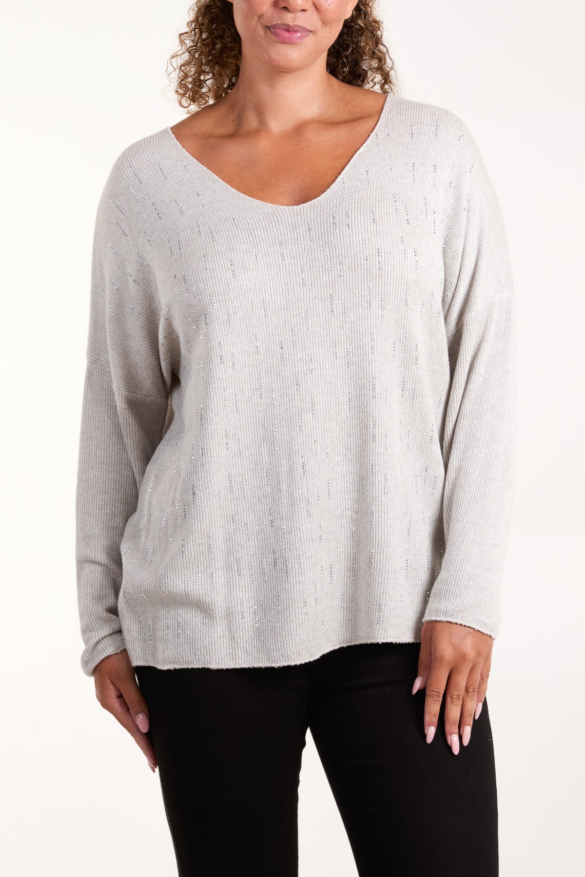 Diamante Detail V-Neck Jumper