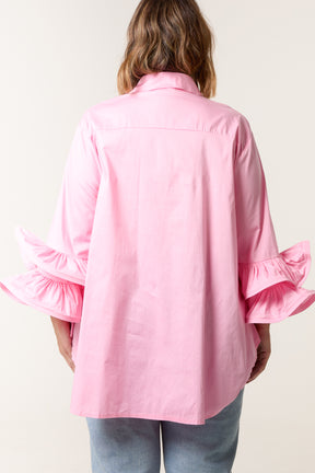 Cotton Poplin Double Frill Sleeve Shirt