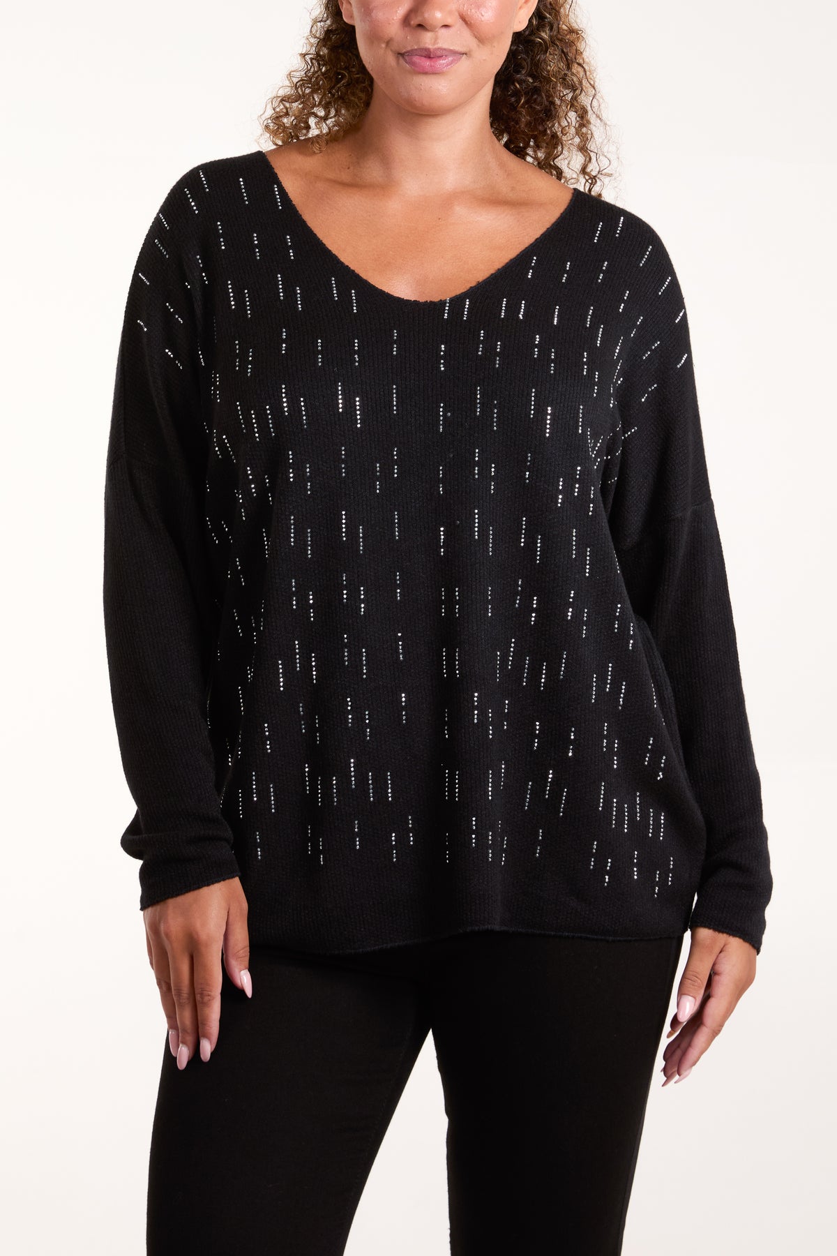 Diamante Detail V-Neck Jumper