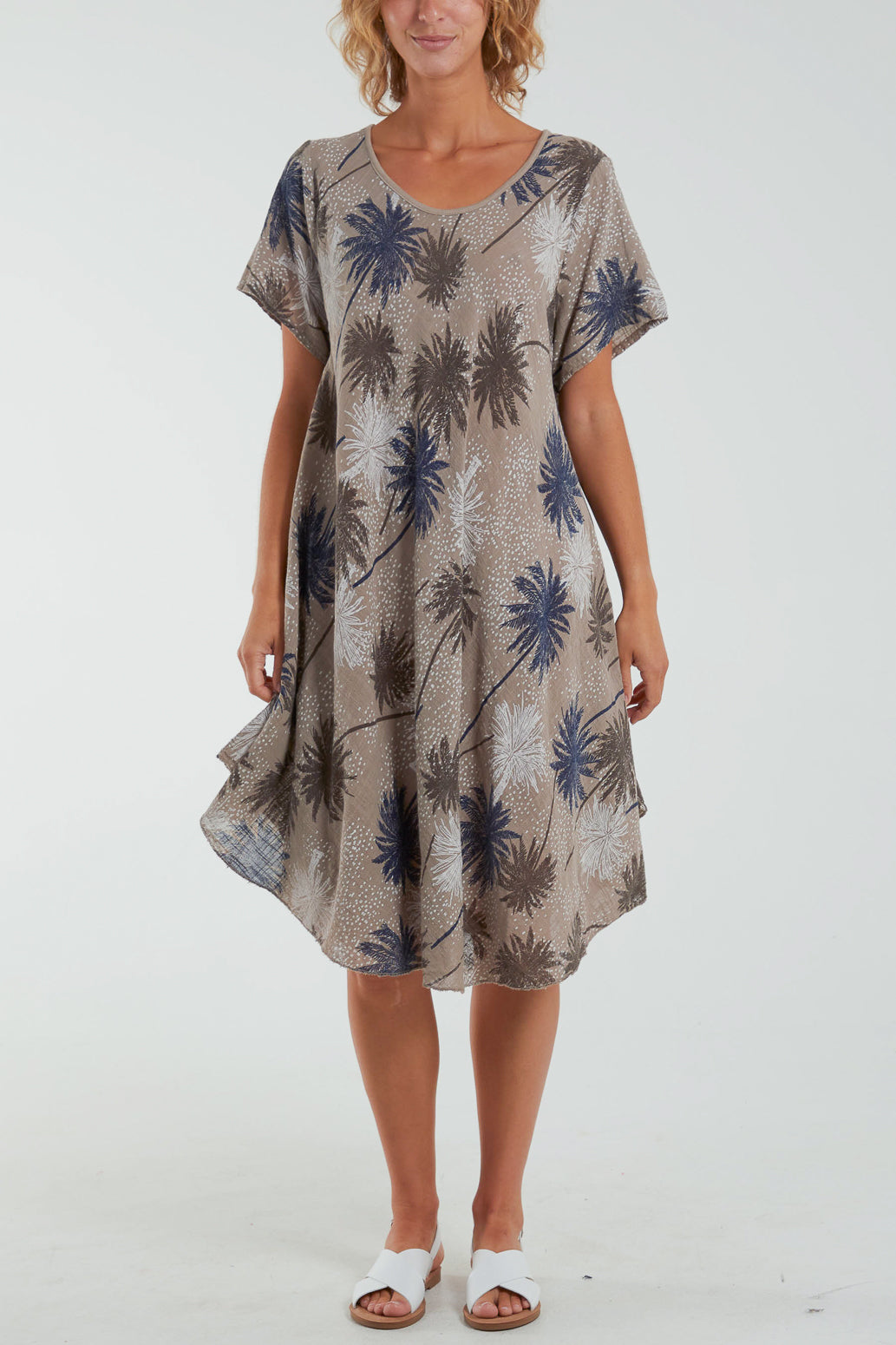 Palm Tree Short Sleeve Midi Dress