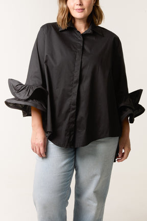 Cotton Poplin Double Frill Sleeve Shirt