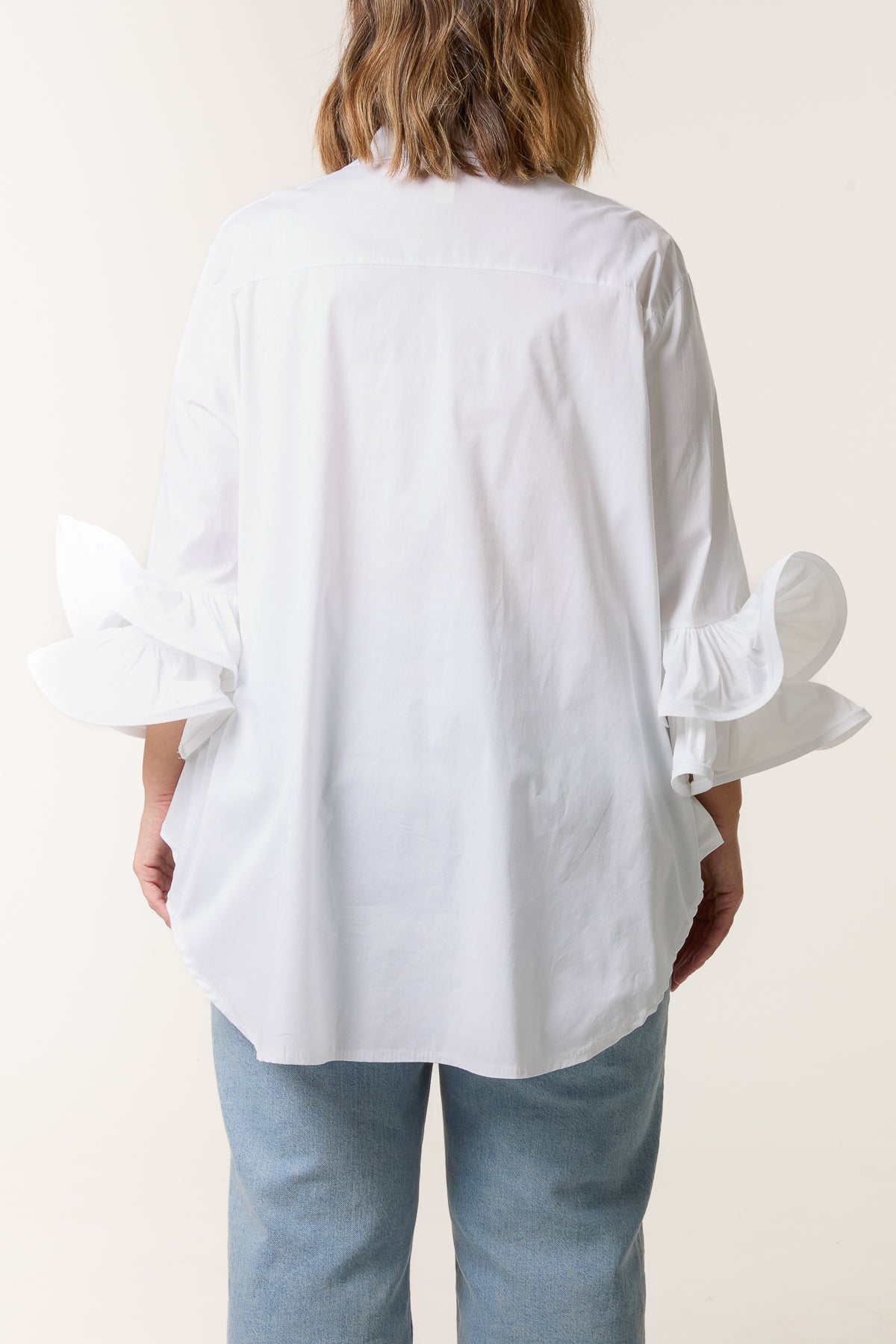 Cotton Poplin Double Frill Sleeve Shirt