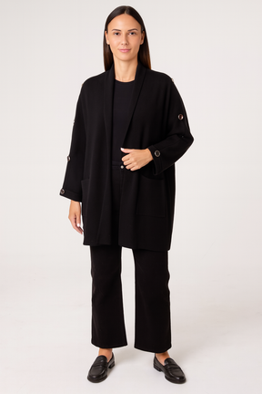 Button Sleeve Open Front Cardigan