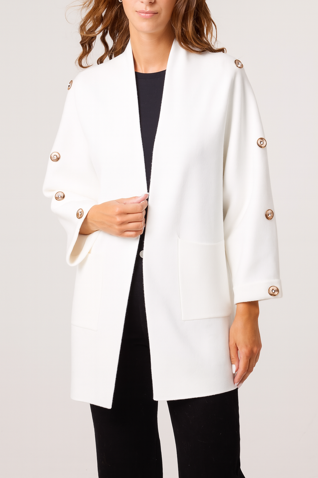 Button Sleeve Open Front Cardigan