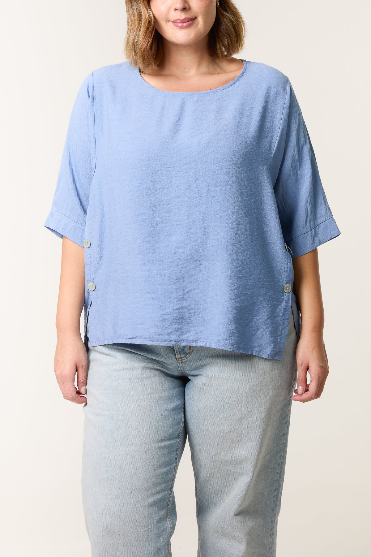 Side Buttons Short Sleeve Top