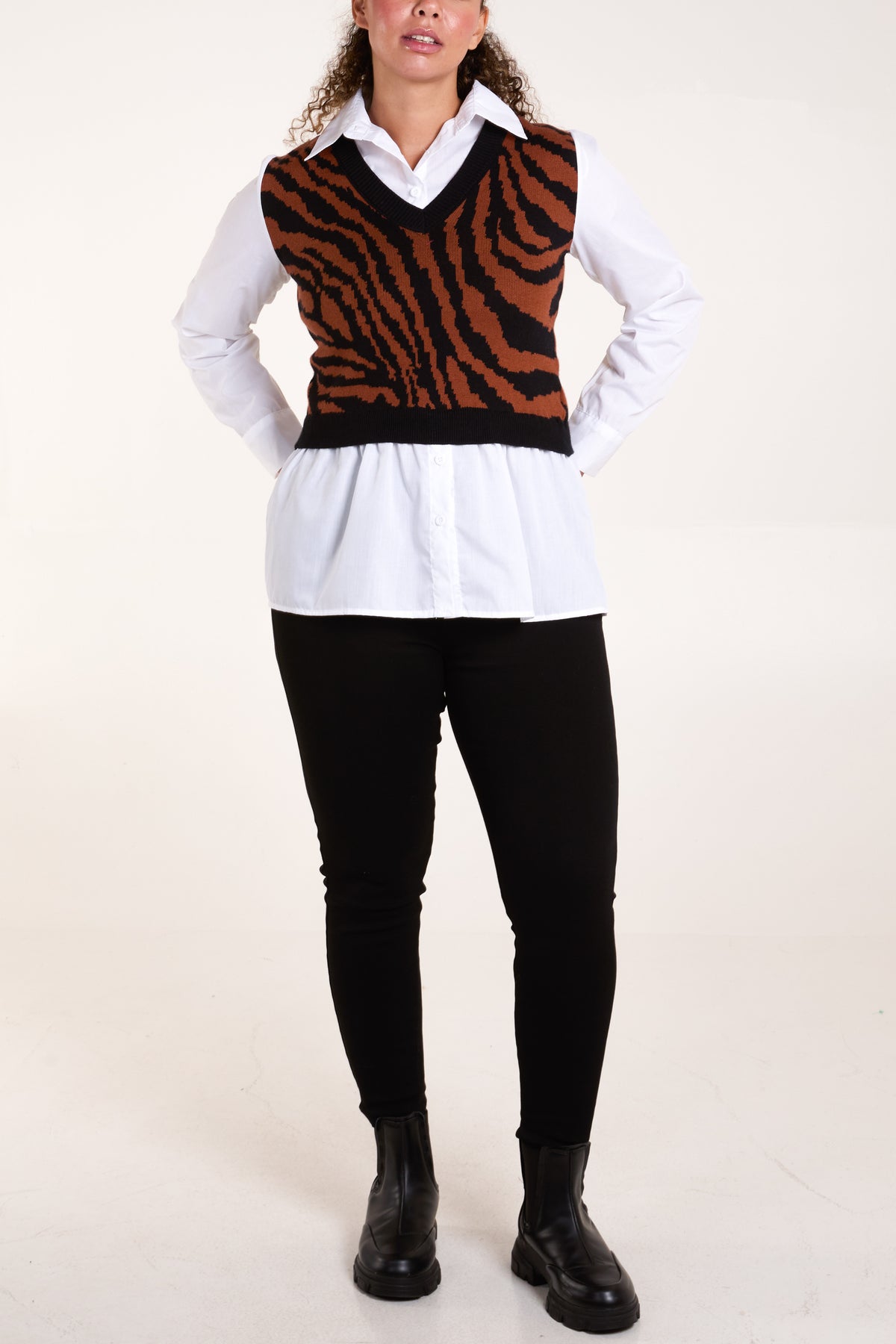 Tiger Print Vest with Shirt