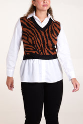 Tiger Print Vest with Shirt