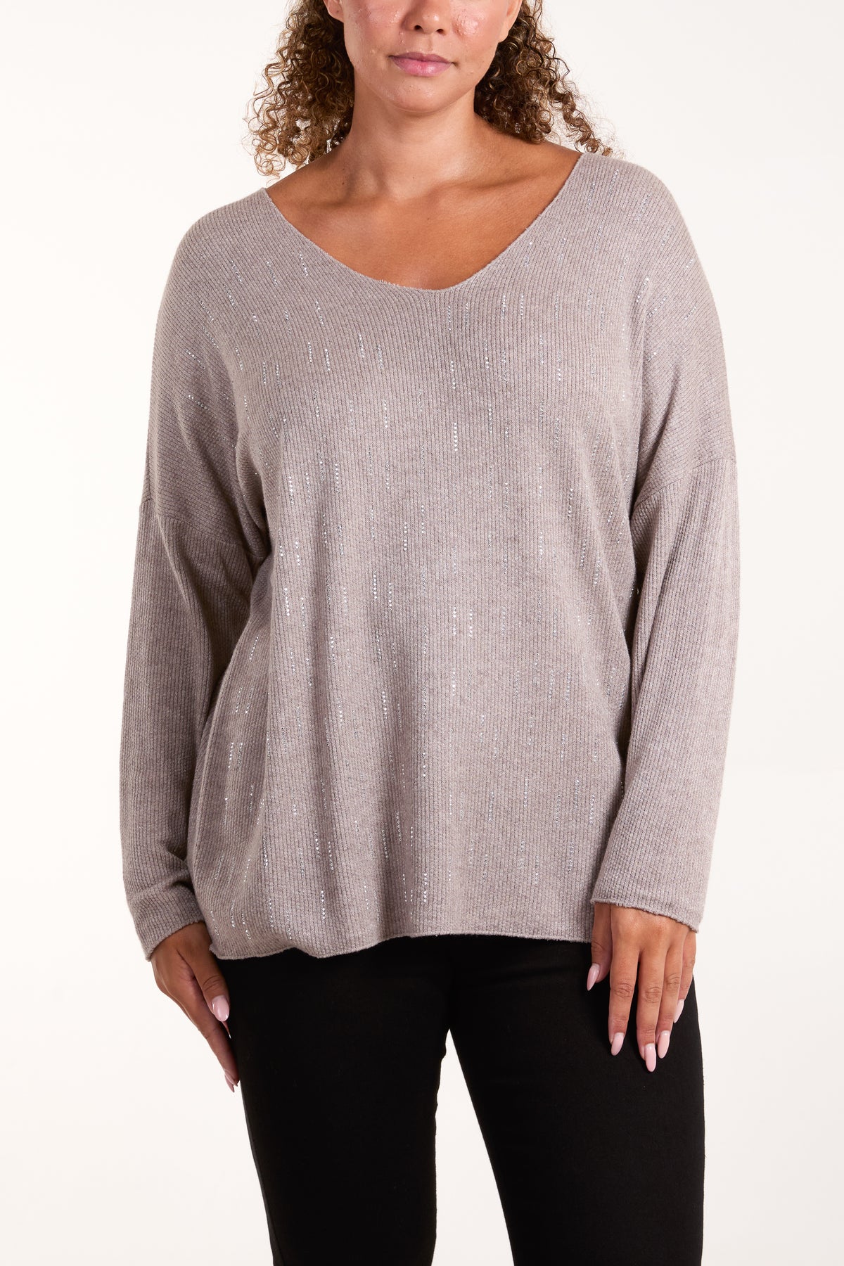 Diamante Detail V-Neck Jumper