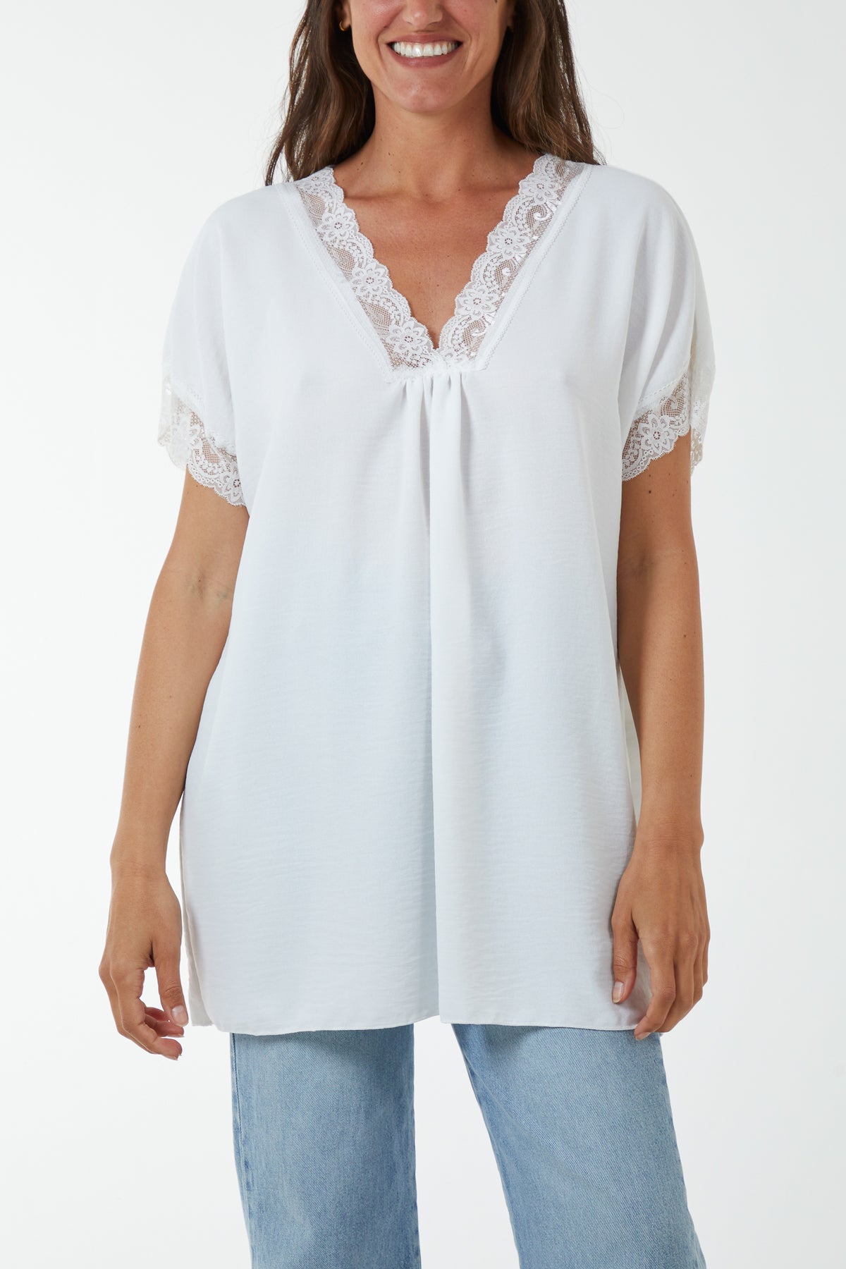 V-Neck Short Sleeve Top with Lace