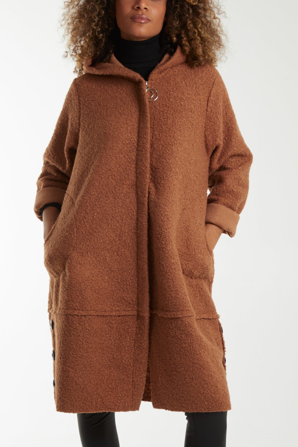 Hooded Teddy Bear Coat With Side Buttons