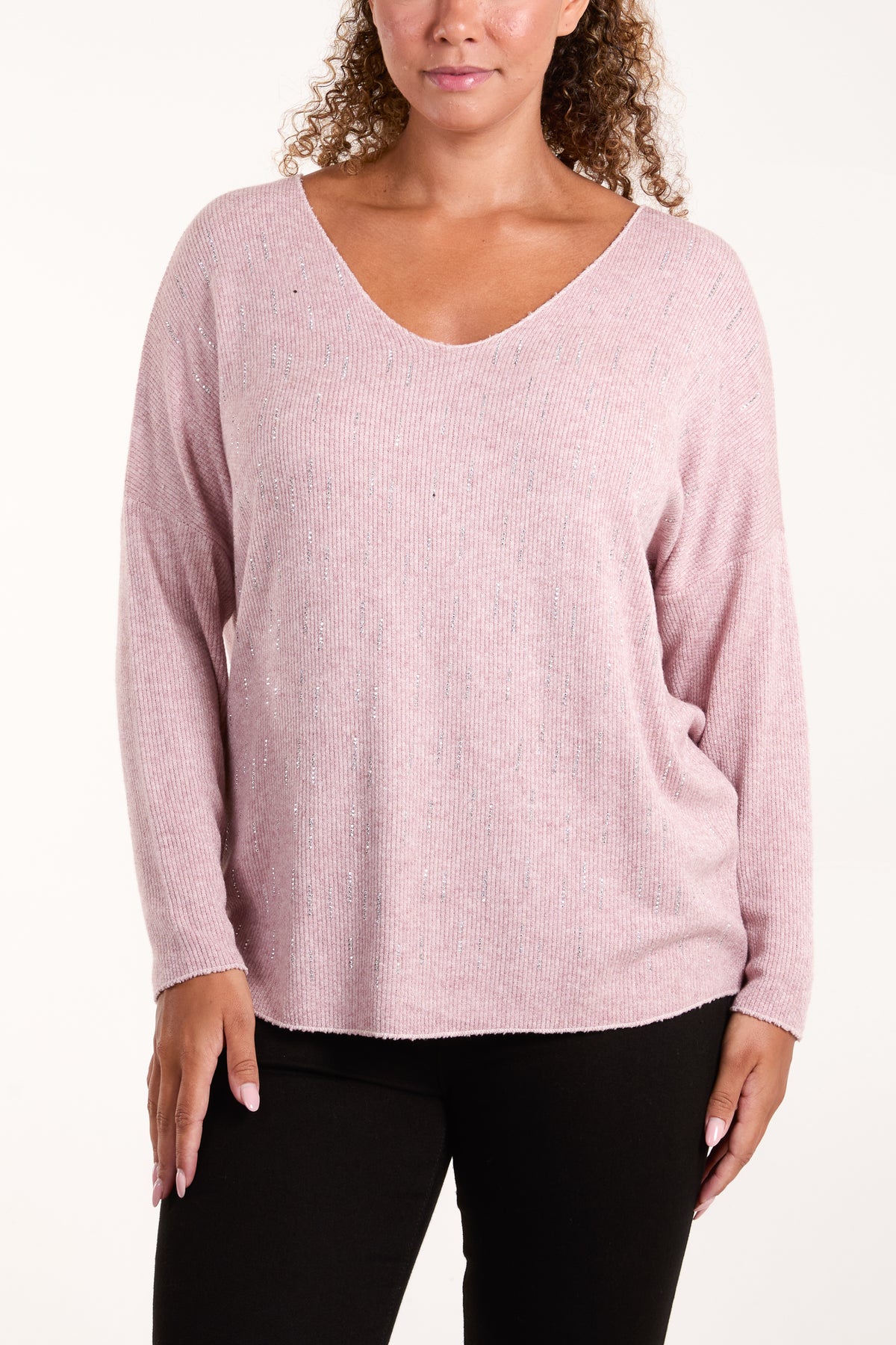 Diamante Detail V-Neck Jumper