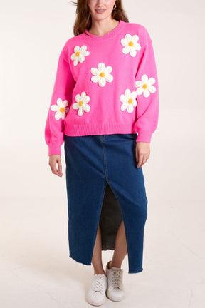 Knitted Daisies Crew Neck Jumper