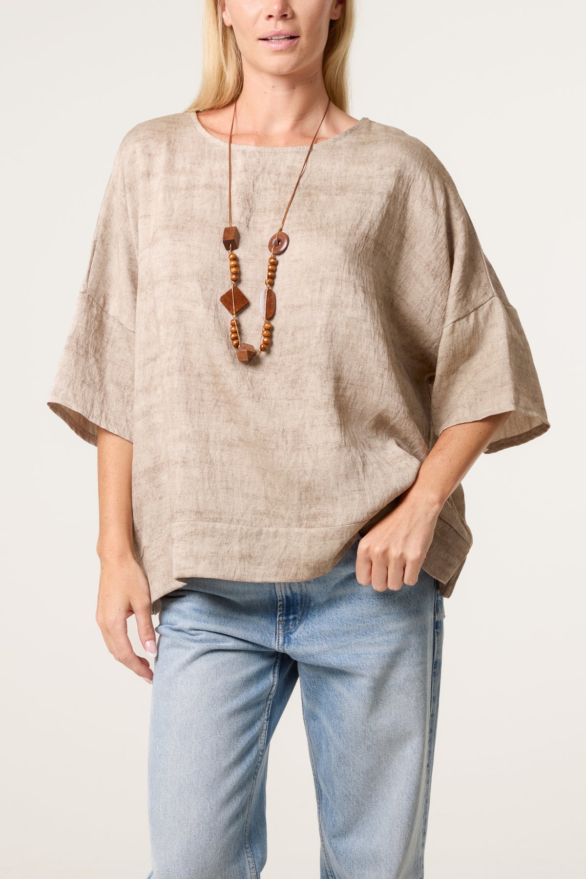 Necklace Acid Wash Short Sleeve Top