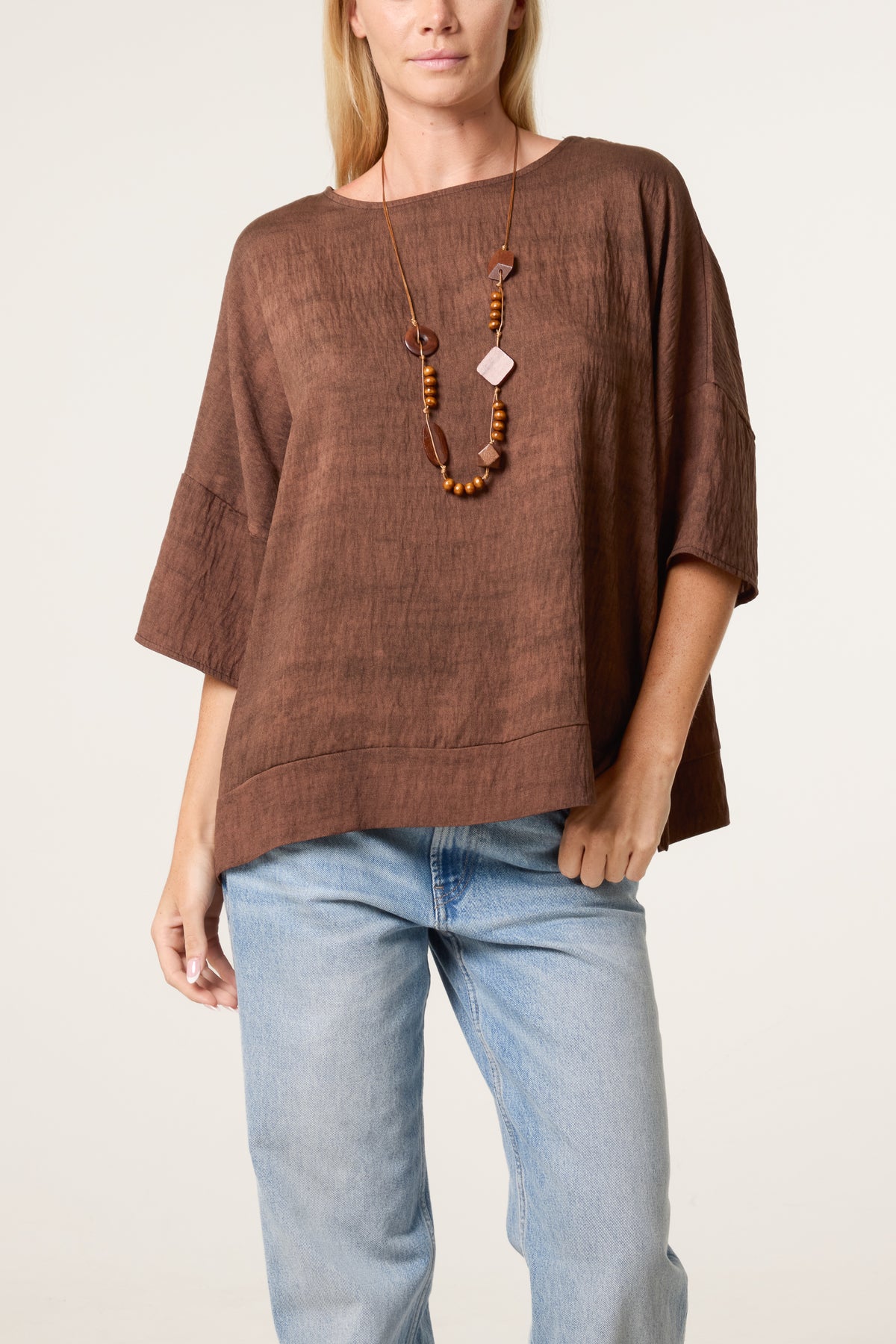Necklace Acid Wash Short Sleeve Top