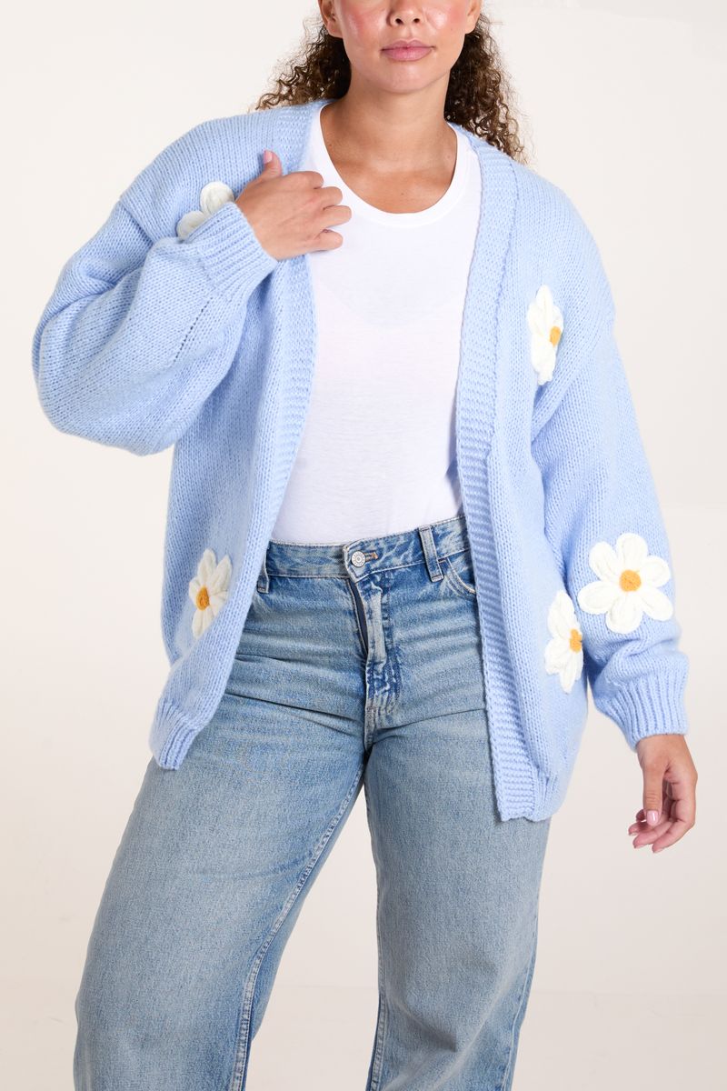 Flocking Daisy Flower Open Knit Cardigan