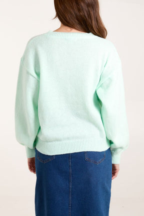 Knitted Daisies Crew Neck Jumper