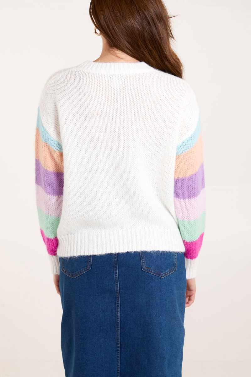 Embroidery Multi Colour Flower & Stripes Jumper