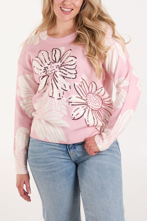 Sequin Embellished Flower Jumper