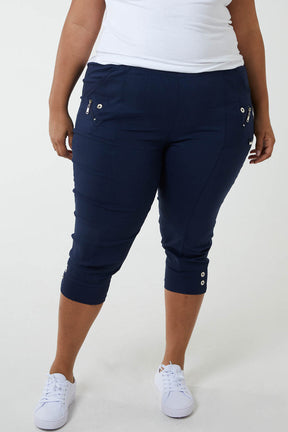 Elasticated Waist Zip Detail Crop Trouser