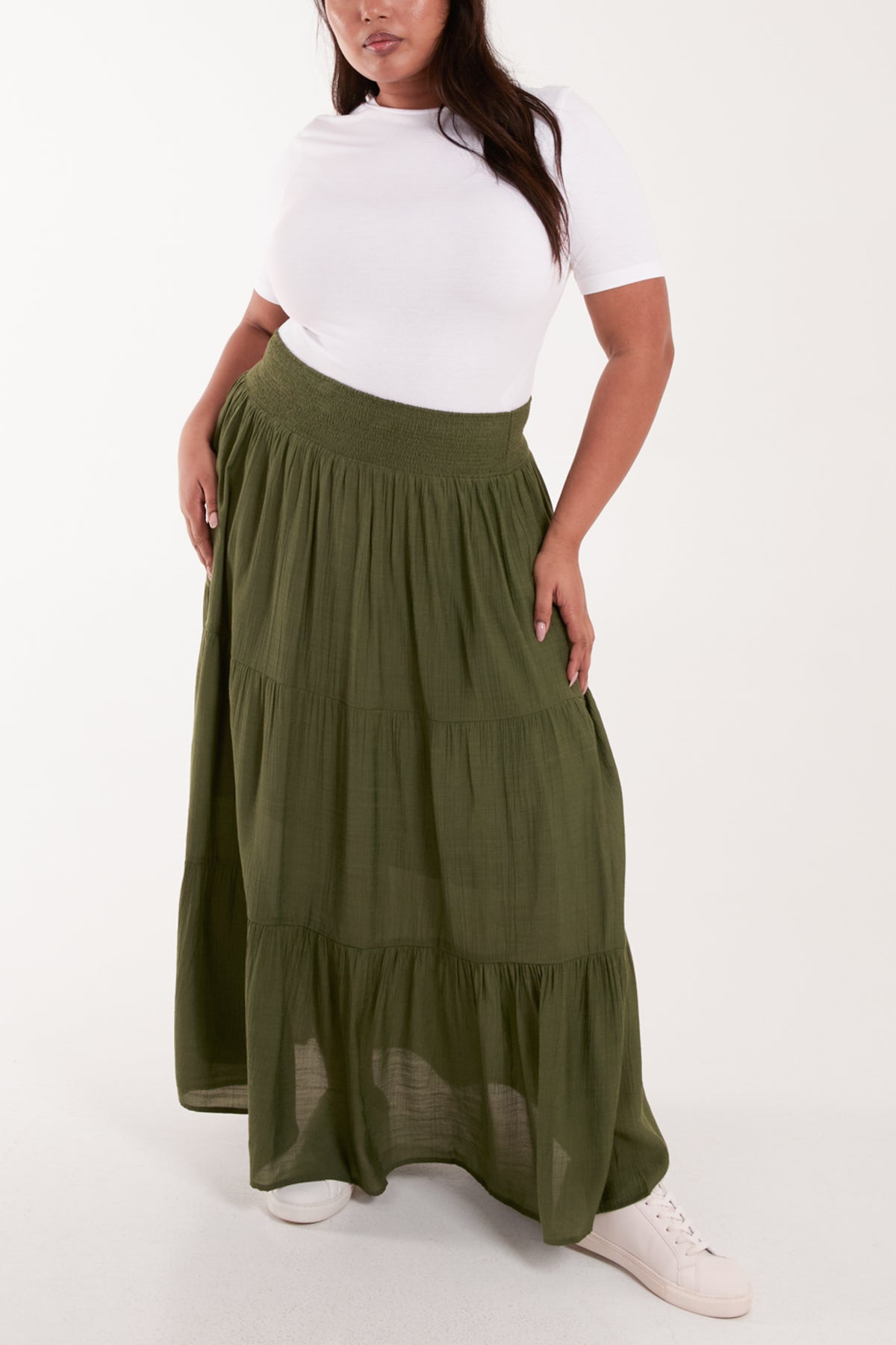 Curve Tiered Shirred Maxi Skirt