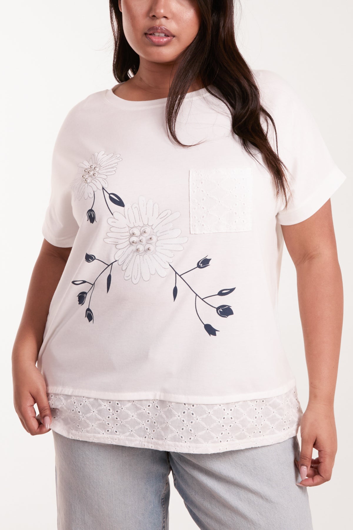 Curve Floral Design & Broderie Anglaise Top